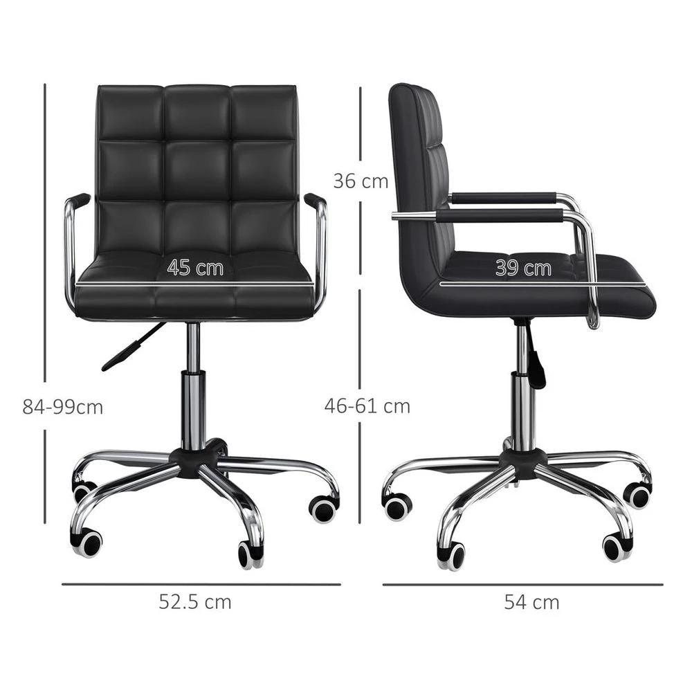 Vinsetto Mid Back PU Leather Home Office Chair Swivel Desk Chair with Arm, Wheel, Black - Office Chair