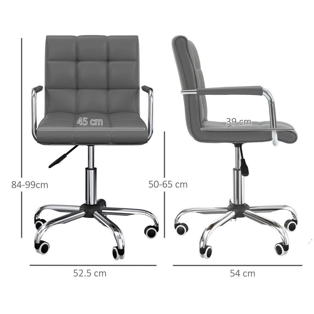 Mid Back PU Leather Home Office Chair Swivel Desk Chair with Arm, Wheel, Grey by Vinsetto
