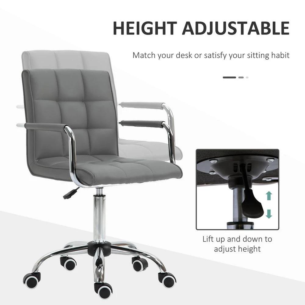 Mid Back PU Leather Home Office Chair Swivel Desk Chair with Arm, Wheel, Grey by Vinsetto