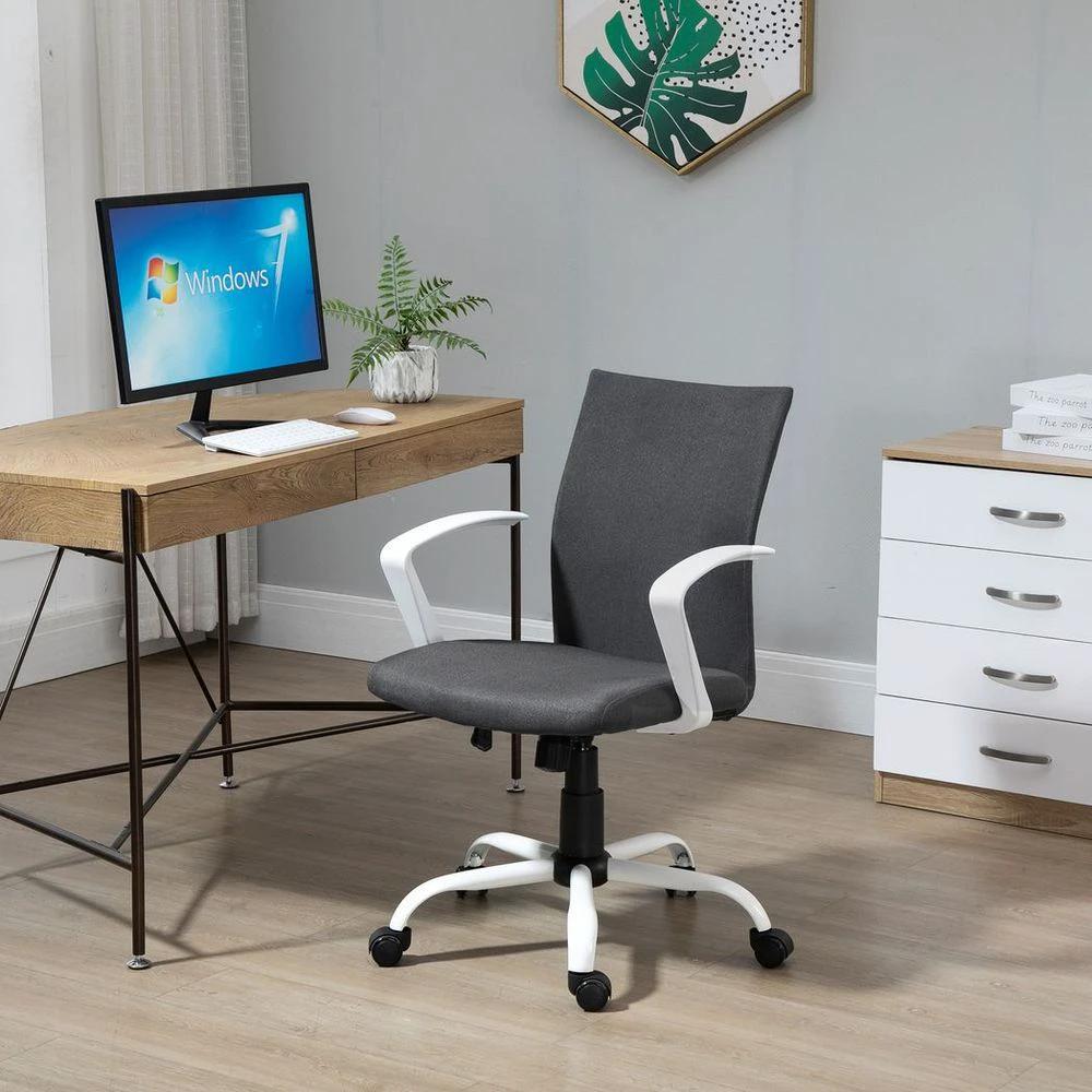 Vinsetto Office Chair Linen Swivel Computer Desk Chair Home Study Task Chair, Dark Grey - Office Chair