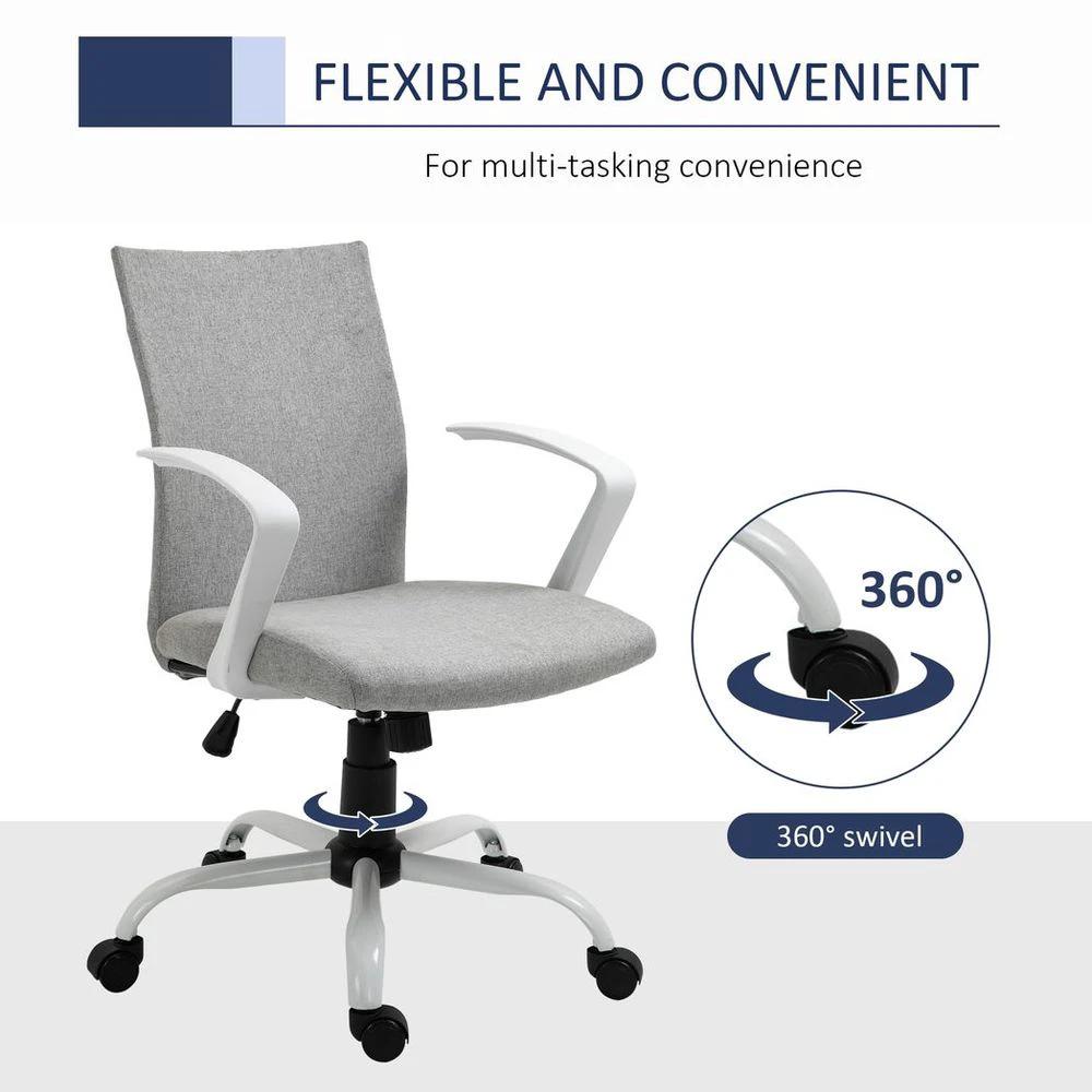 Office Chair Linen Swivel Computer Desk Chair Home Study Task Chair, Light Grey by Vinsetto