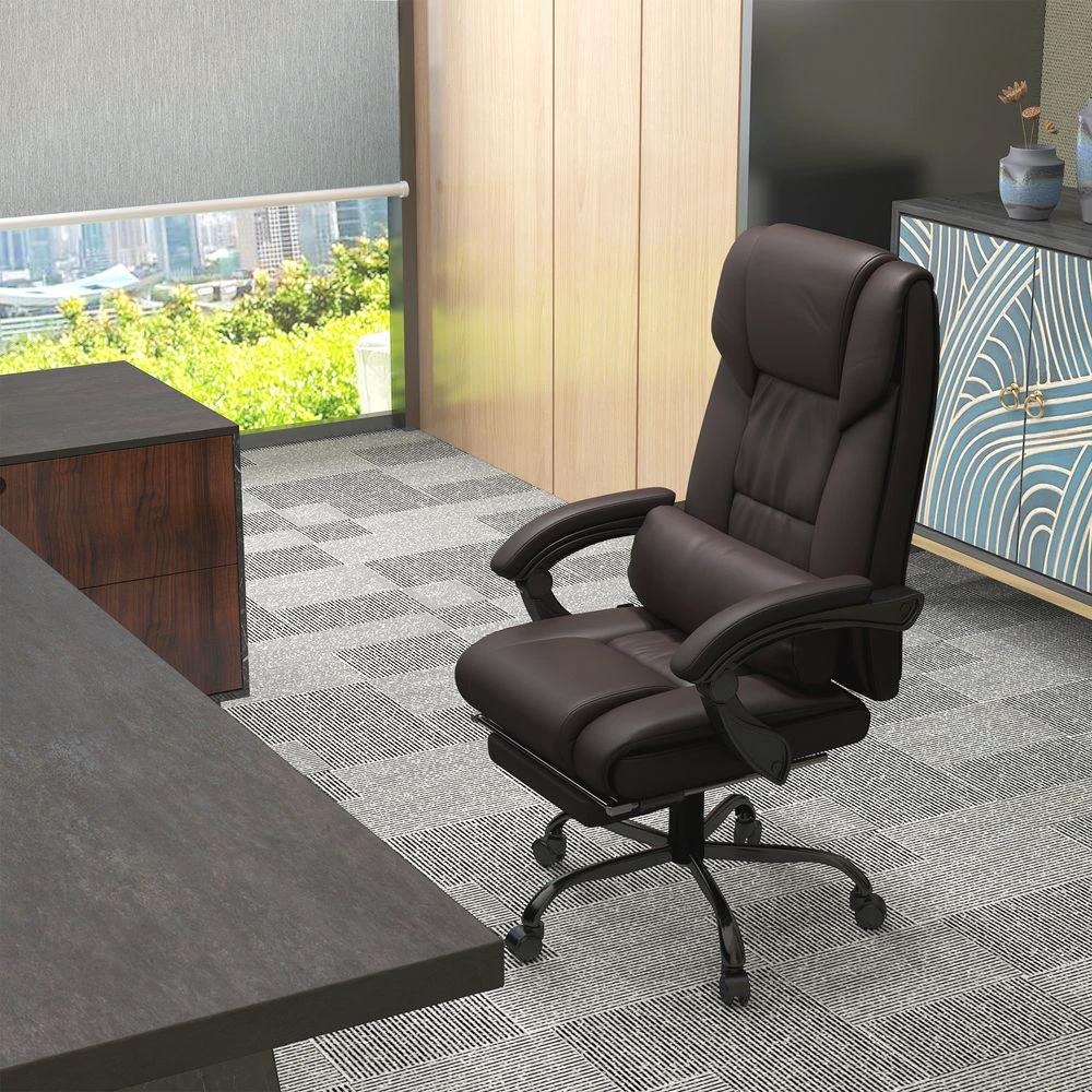 Vinsetto PU Leather Massage Office Chair with 6 Vibration Points Adjustable Height Brown - Office Chair