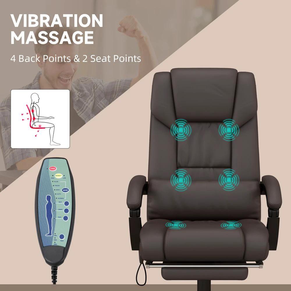 Vinsetto PU Leather Massage Office Chair with 6 Vibration Points Adjustable Height Brown - Office Chair
