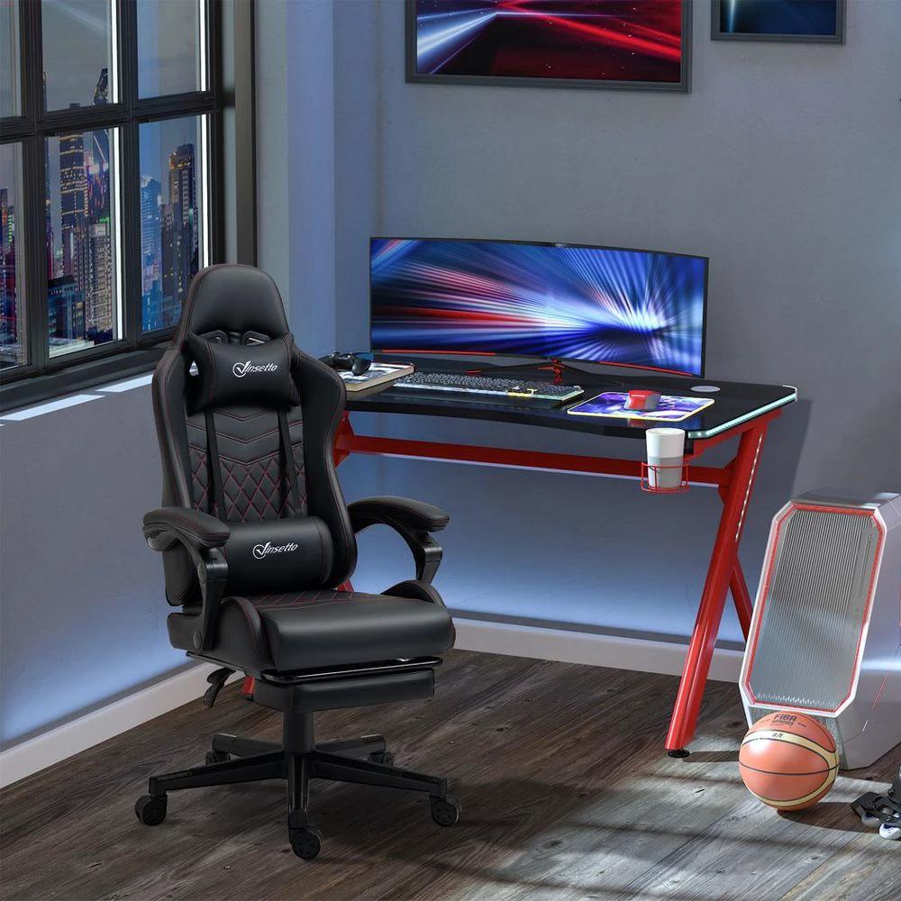 Vinsetto Racing Gaming Chair PU Leather Gamer Recliner Home Office, Black - Office Chair