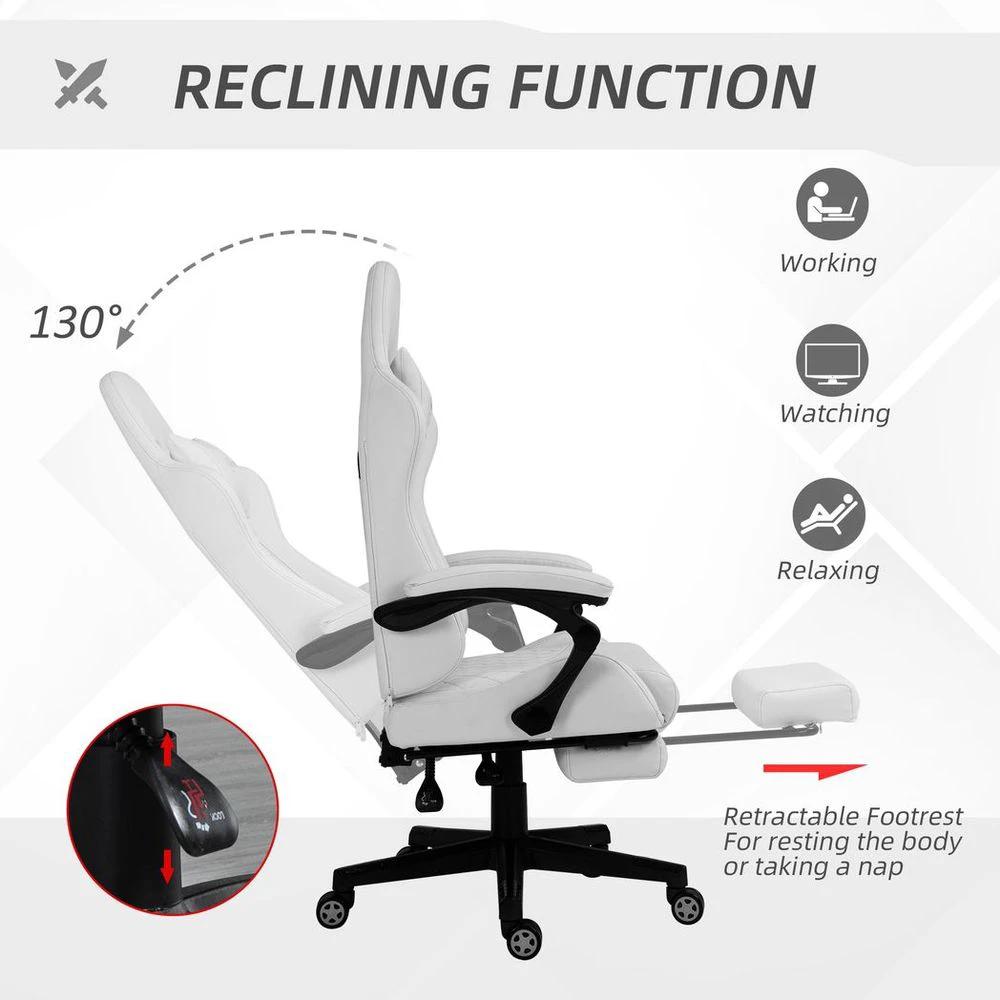 Racing Gaming Chair PU Leather Gamer Recliner Home Office, White by Vinsetto