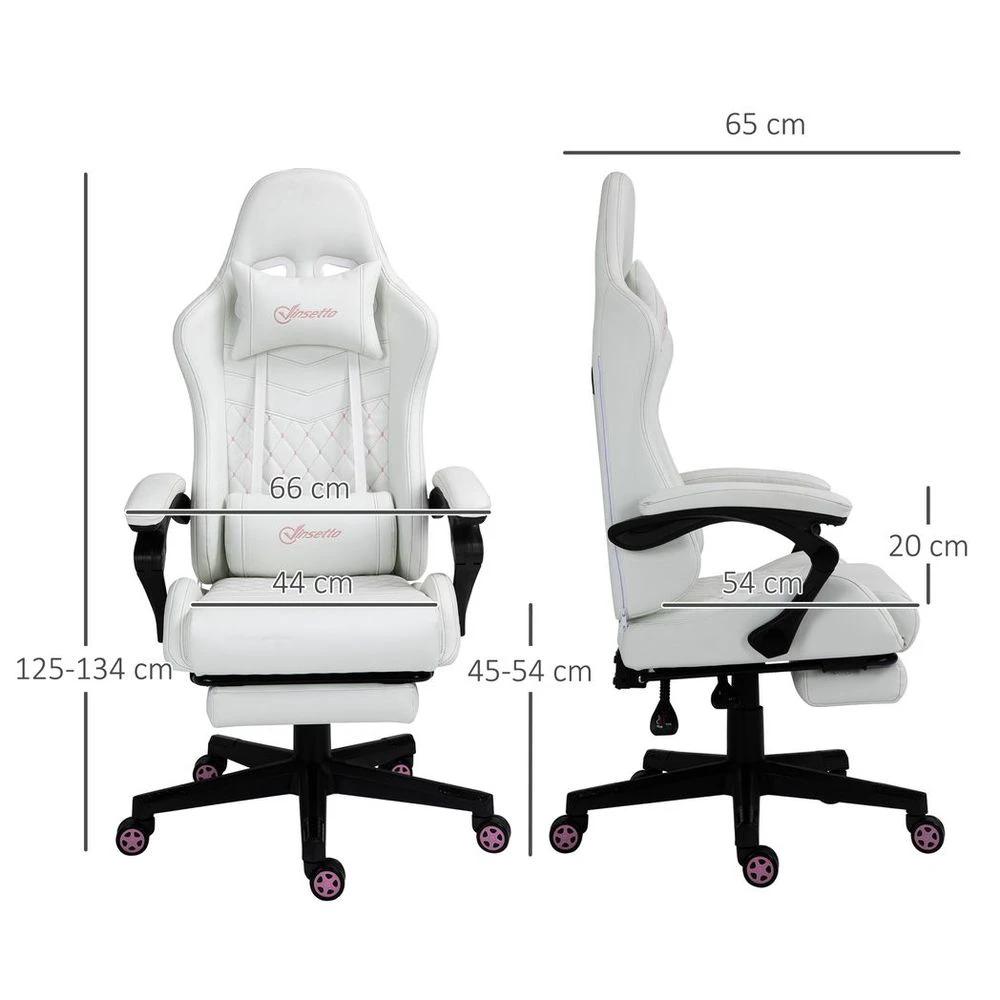 Racing Gaming Chair PU Leather Gamer Recliner Home Office, White by Vinsetto