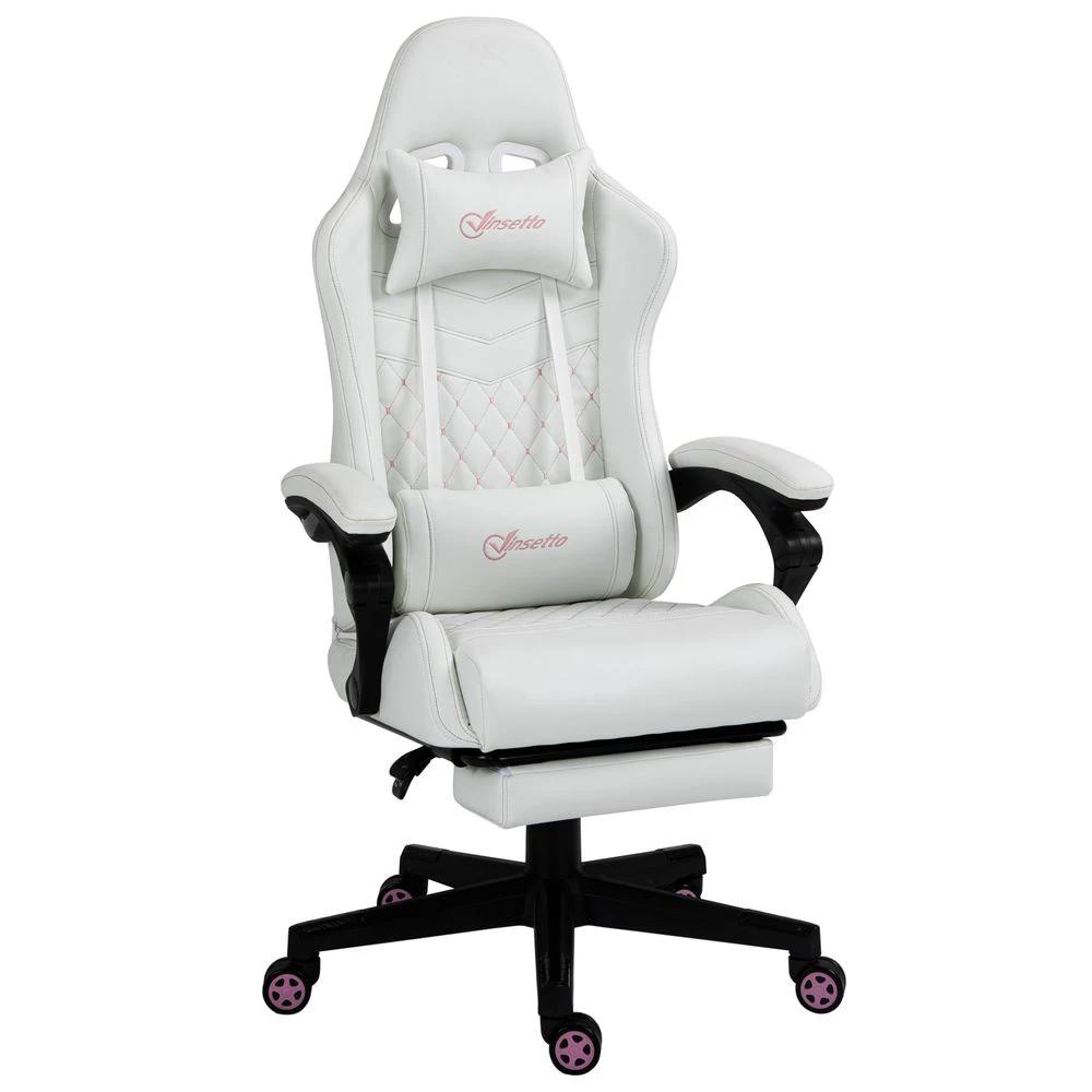 Vinsetto Racing Gaming Chair PU Leather Gamer Recliner Home Office, White - Office Chair
