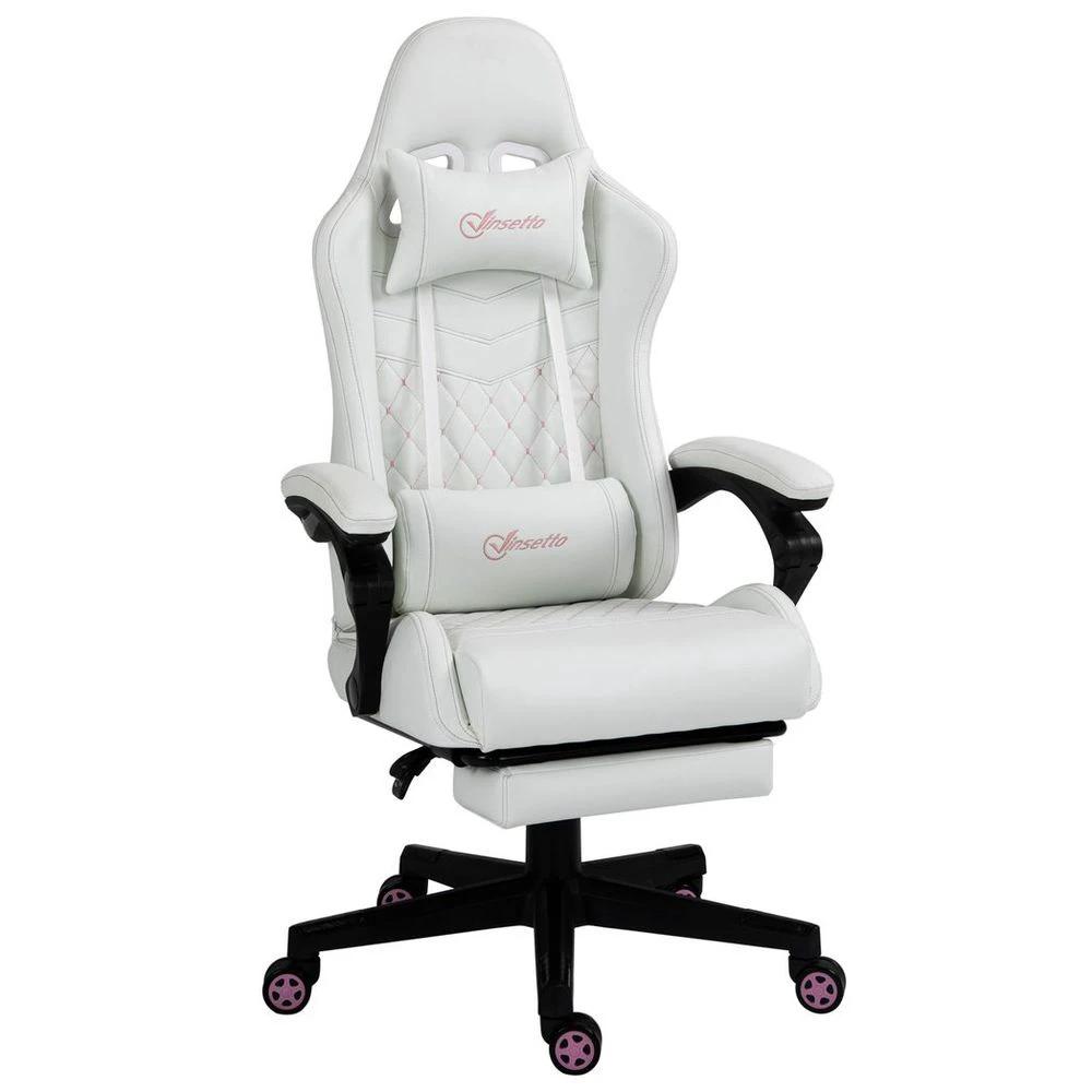 Vinsetto Racing Gaming Chair PU Leather Gamer Recliner Home Office, White - Office Chair