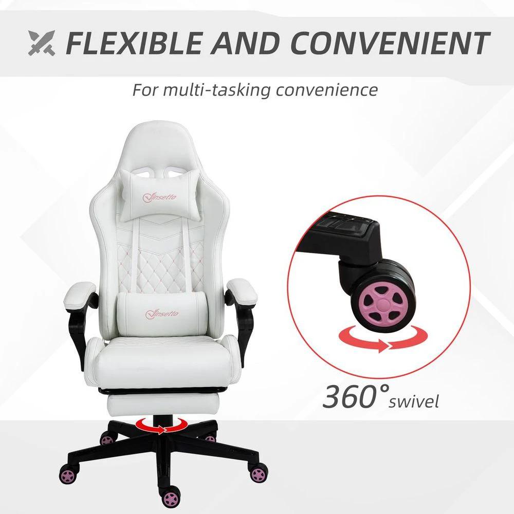 Racing Gaming Chair PU Leather Gamer Recliner Home Office, White by Vinsetto