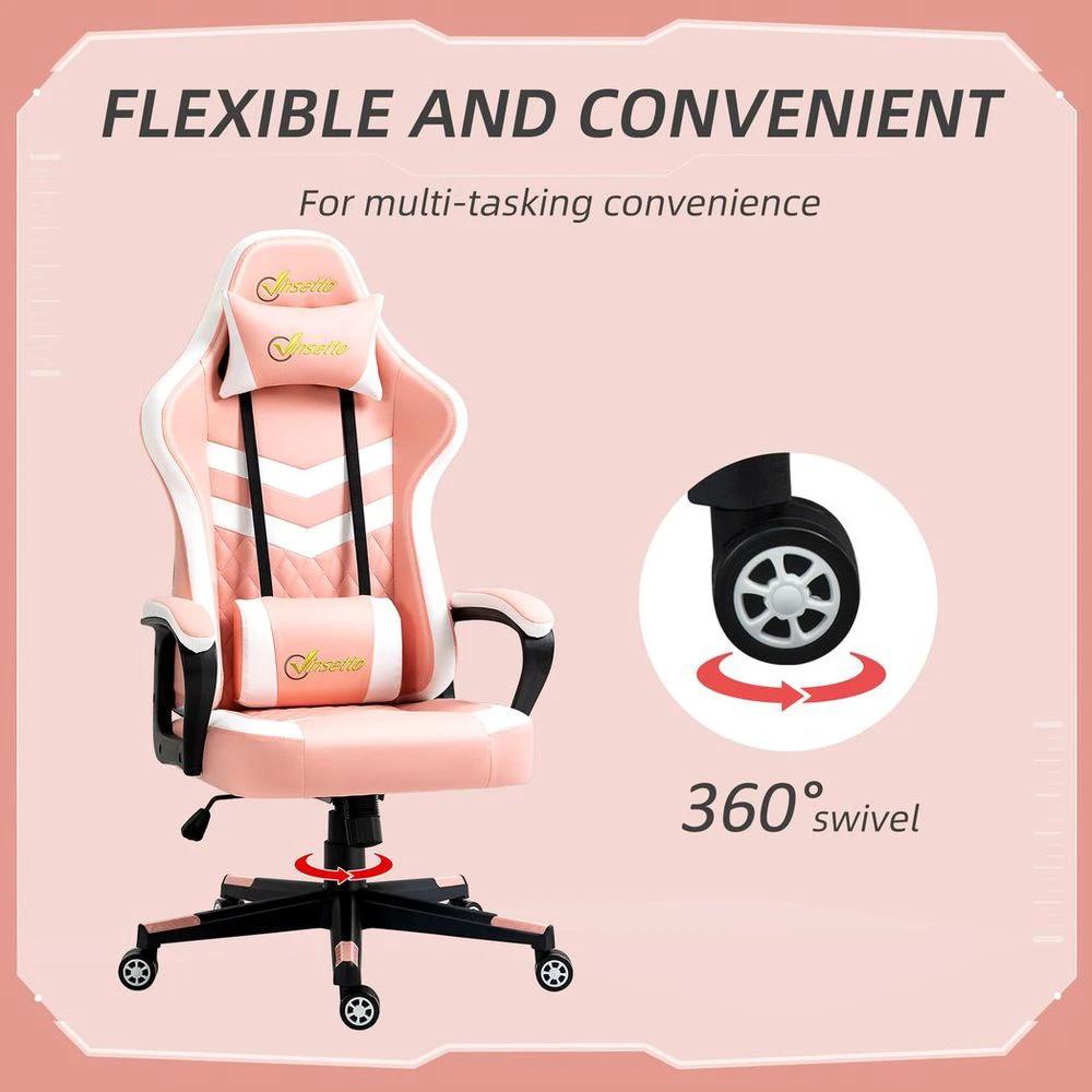 Racing Gaming Chair w/ Lumbar Support, Gamer Office Chair, Pink by Vinsetto