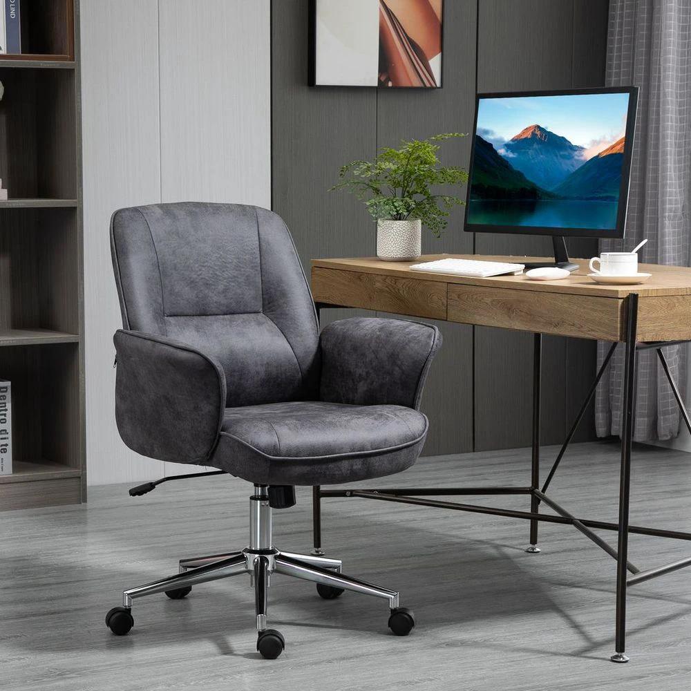 Swivel Computer Office Chair Mid Back Desk Chair for Home, Deep Grey by Vinsetto