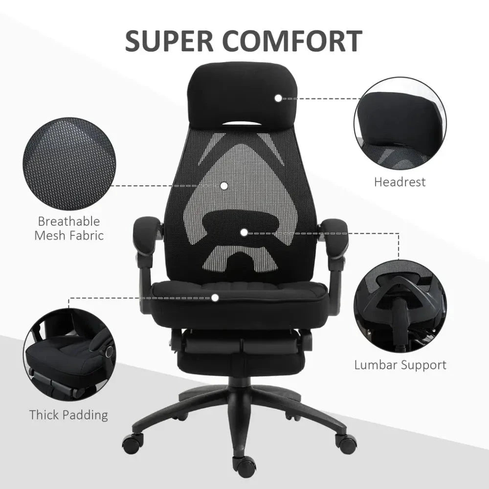 Swivel Office Chair Recliner Lunch Break Chair Adjustable Height w/ Footrest by Vinsetto