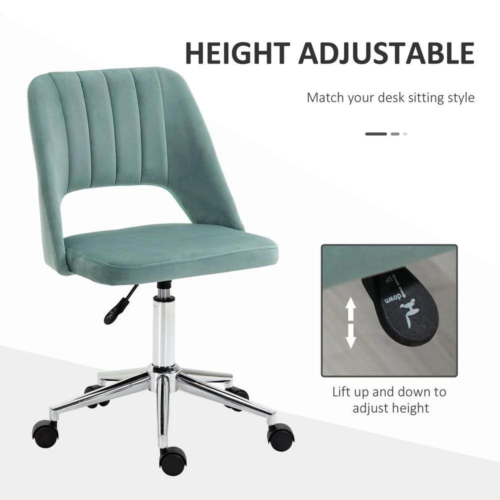 Swivel Office Chair Velvet Fabric Scallop Shape Computer Desk Chair Green by Vinsetto