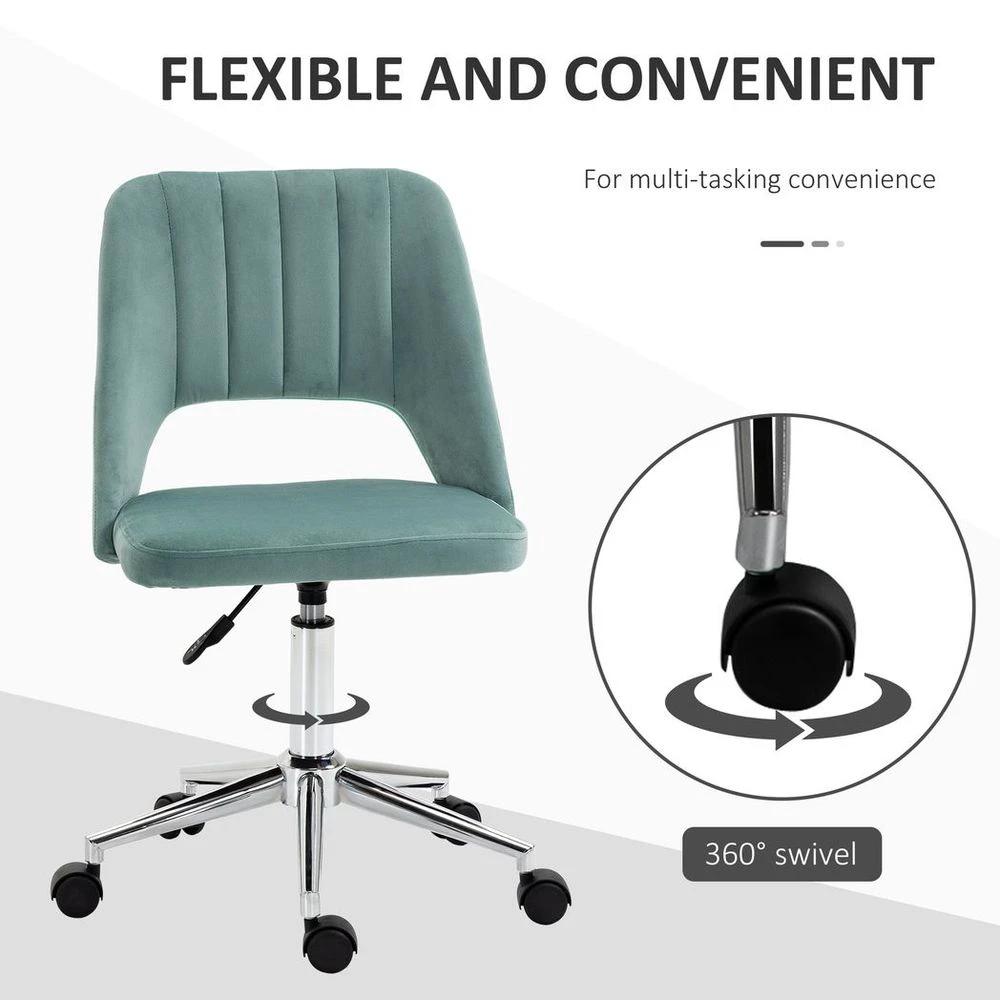 Swivel Office Chair Velvet Fabric Scallop Shape Computer Desk Chair Green by Vinsetto