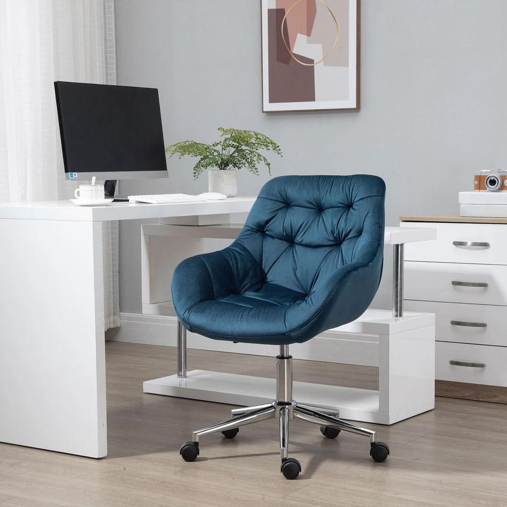 Velvet Home Office Chair Comfy Desk Chair w/ Adjustable Height Armrest Blue by Vinsetto
