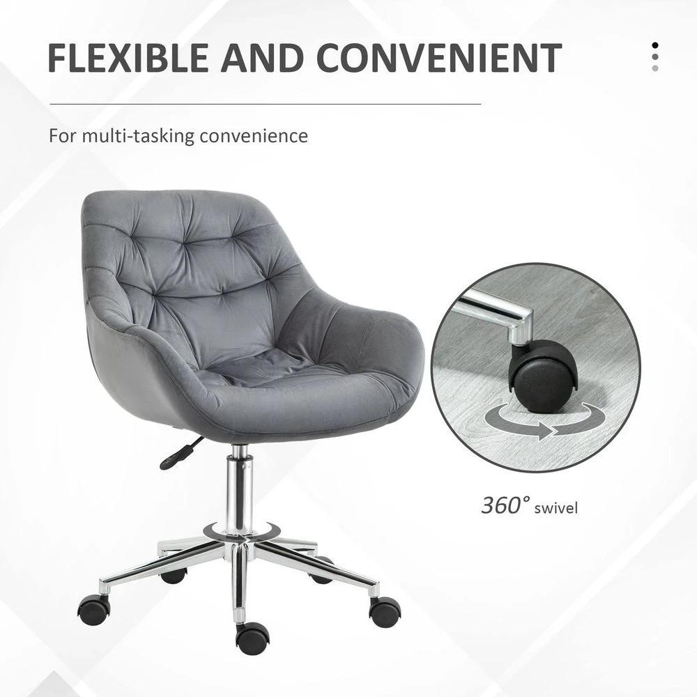 Vinsetto Velvet Home Office Chair Comfy Desk Chair w/ Adjustable Height Armrest Dark Grey - Office Chair