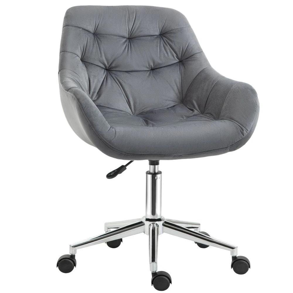 Vinsetto Velvet Home Office Chair Comfy Desk Chair w/ Adjustable Height Armrest Dark Grey - Office Chair