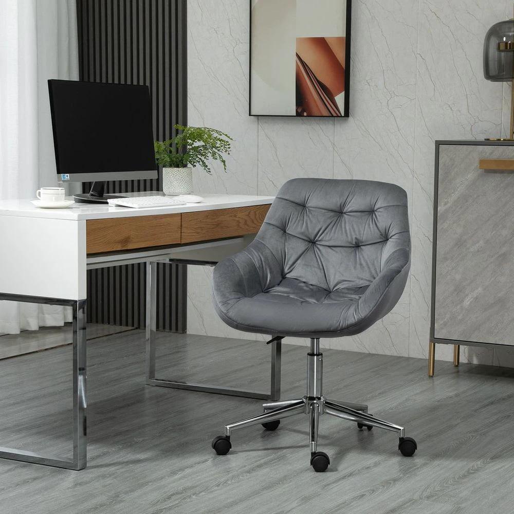 Vinsetto Velvet Home Office Chair Comfy Desk Chair w/ Adjustable Height Armrest Dark Grey - Office Chair