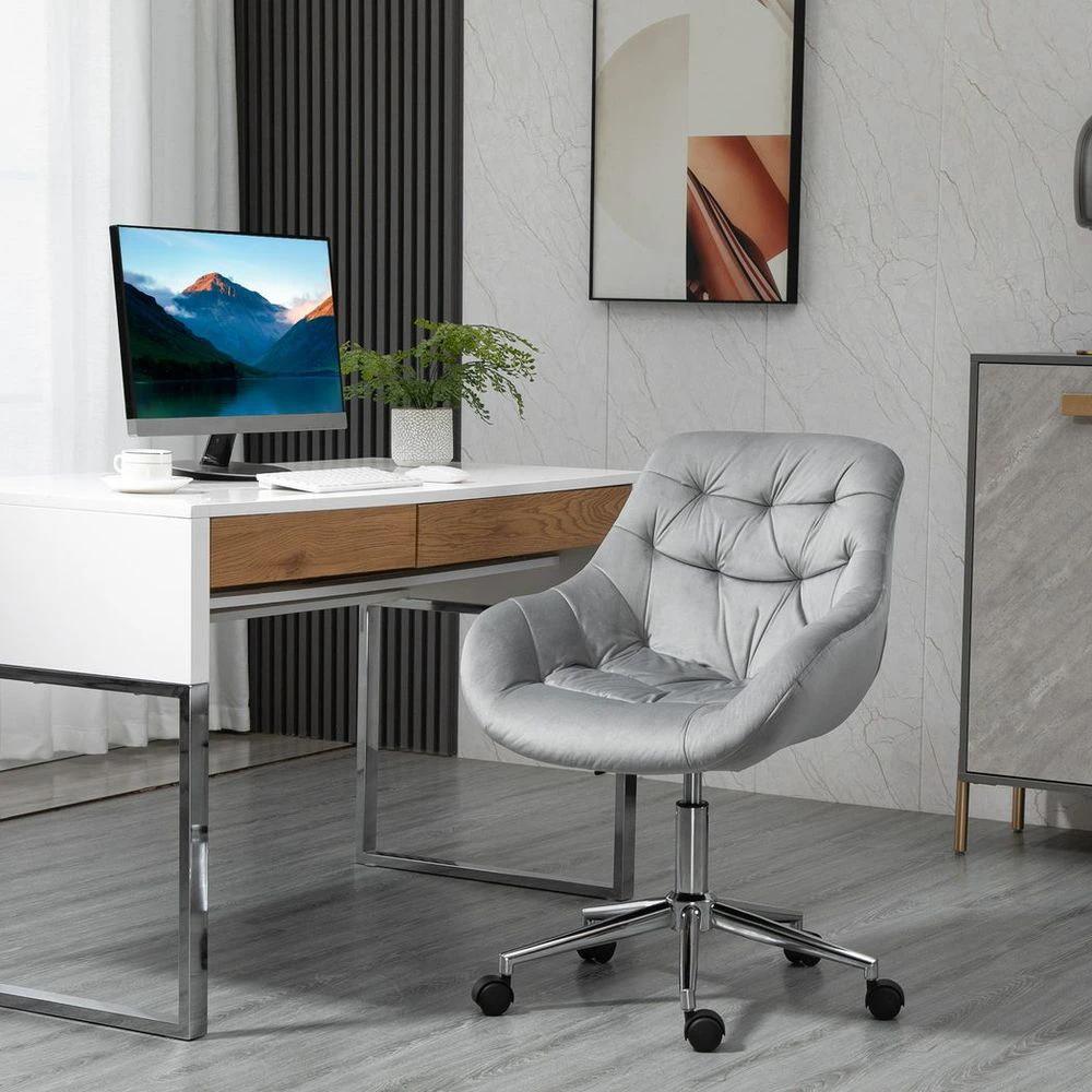 Velvet Home Office Chair Comfy Desk Chair w/ Adjustable Height Armrest Grey by Vinsetto