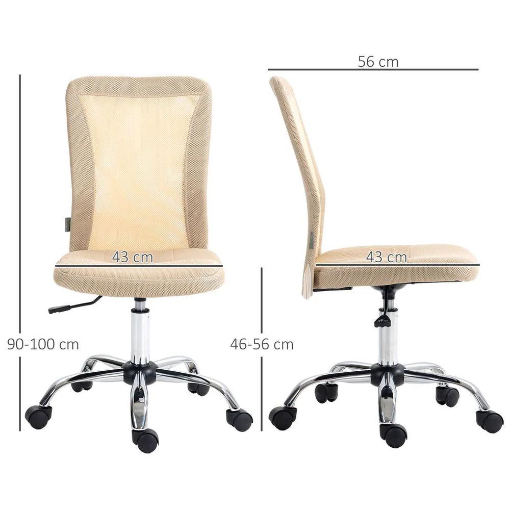 Vinsetto Armless Office Chair with Adjustable Height Mesh Back Wheels Beige by Vinsetto