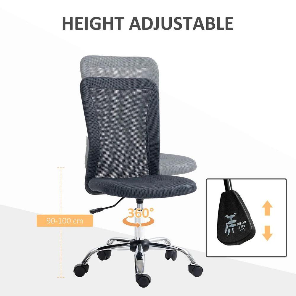 Vinsetto Vinsetto Armless Office Chair with Adjustable Height Mesh Back Wheels Dark Grey - Office Chair