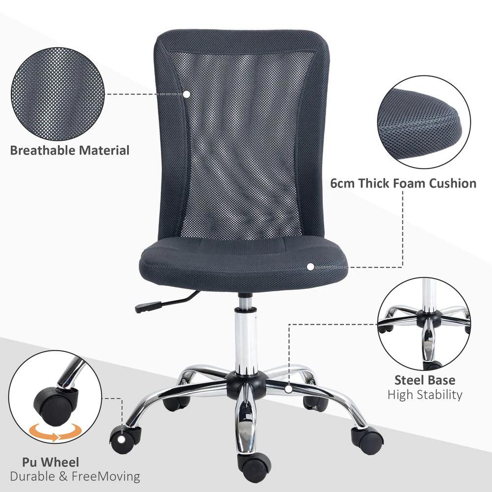 Vinsetto Vinsetto Armless Office Chair with Adjustable Height Mesh Back Wheels Dark Grey - Office Chair