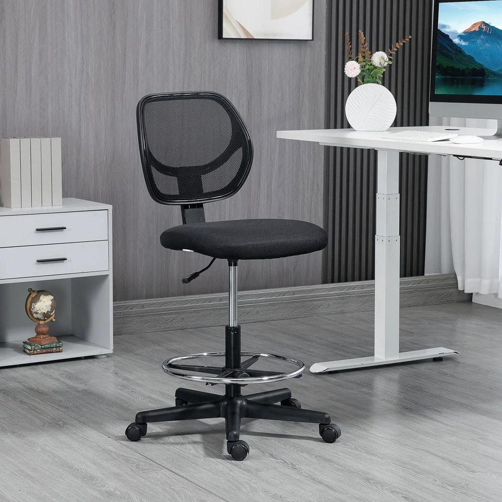 Vinsetto Vinsetto Draughtsman Chair Tall Office Chair w/ Adjustable Footrest Ring Black - Office Chair