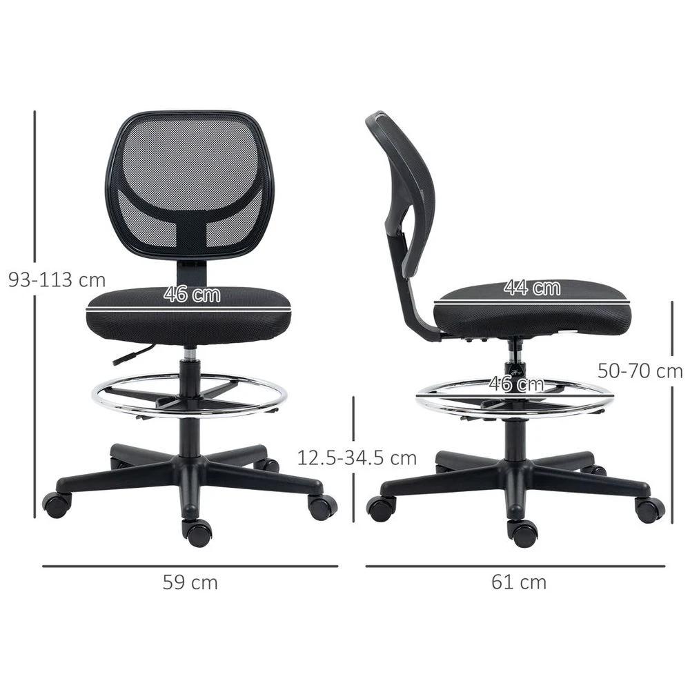 Vinsetto Vinsetto Draughtsman Chair Tall Office Chair w/ Adjustable Footrest Ring Black - Office Chair