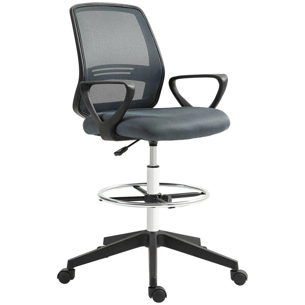 Vinsetto Draughtsman Chair Tall Office Chair with Adjustable Height Grey by Vinsetto