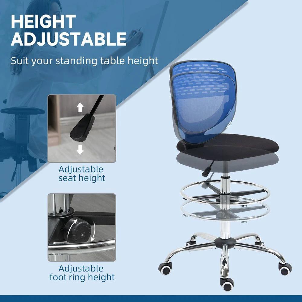 Vinsetto Draughtsman Chair, Tall Office Chair with Lumbar Support, Blue by Vinsetto