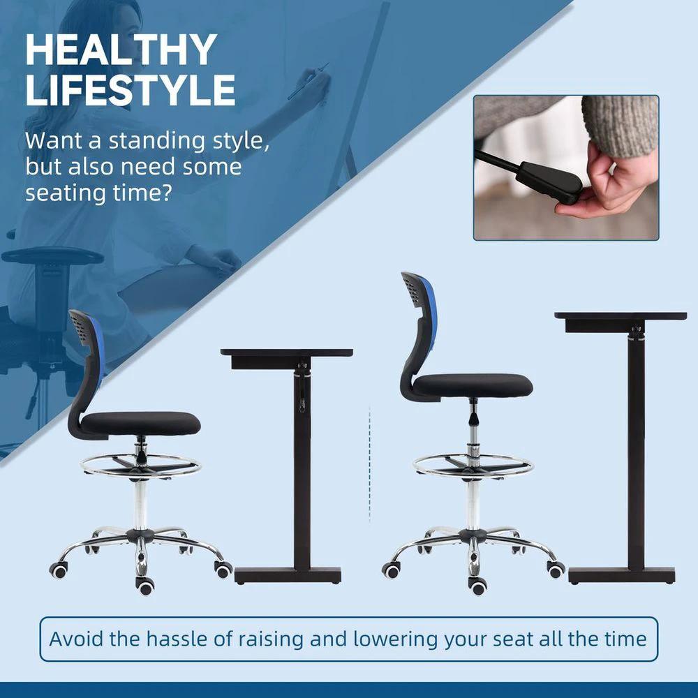 Vinsetto Draughtsman Chair, Tall Office Chair with Lumbar Support, Blue by Vinsetto