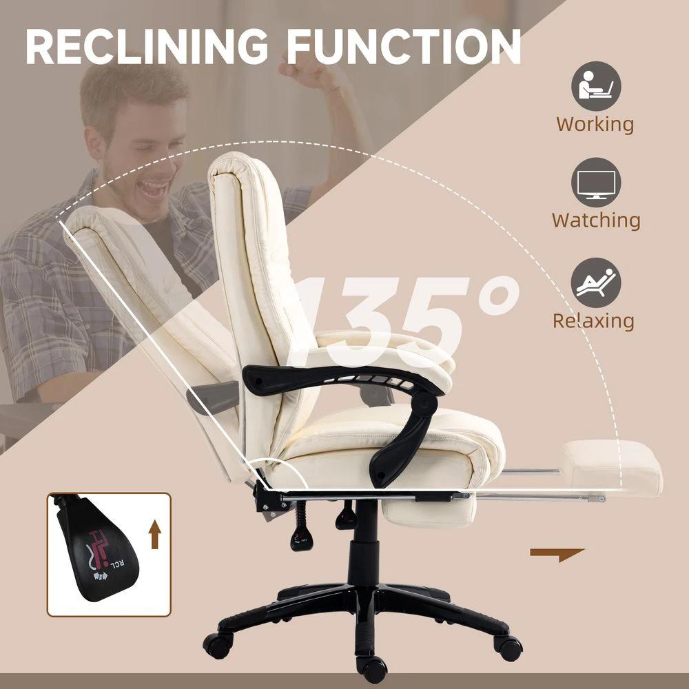 Vinsetto Vinsetto Executive Home Office Chair High Back Recliner, with Foot Rest, Cream - Office Chair