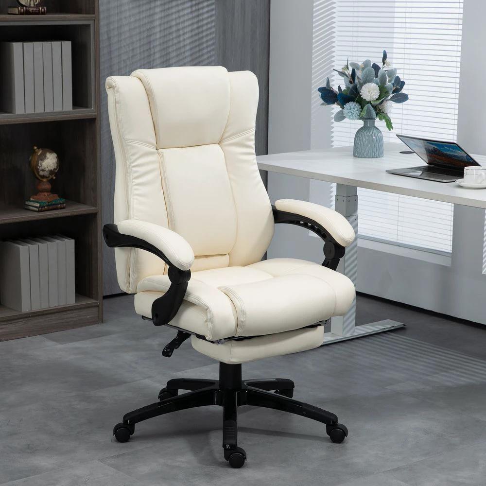 Vinsetto Executive Home Office Chair High Back Recliner, with Foot Rest, Cream by Vinsetto