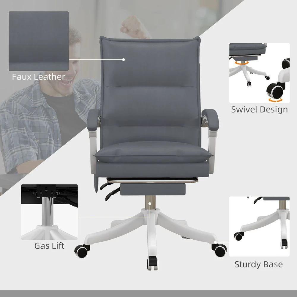 Vinsetto Vinsetto Faux Leather Vibration Massage Office Chair with Heat, Footrest, Grey - Office Chair