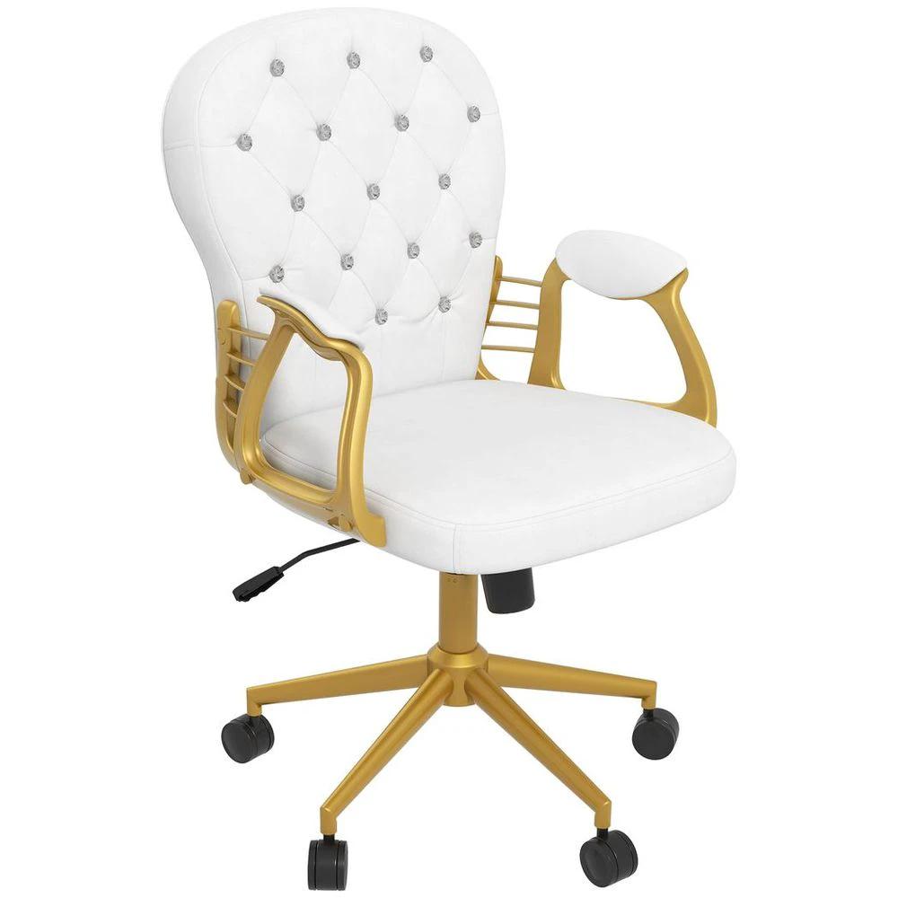 Vinsetto Home Office Chair Button Tufted Desk Chair with Swivel Wheels White by Vinsetto