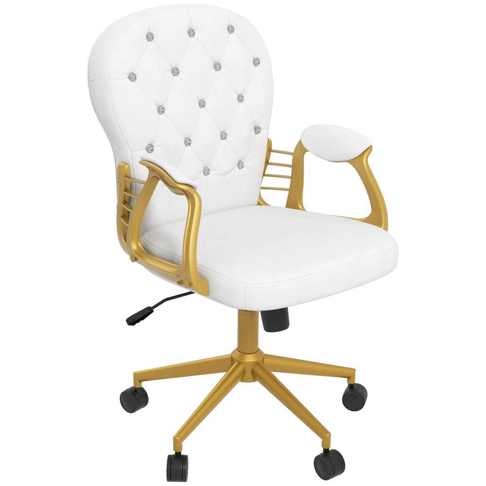 Vinsetto Home Office Chair Button Tufted Desk Chair with Swivel Wheels White by Vinsetto