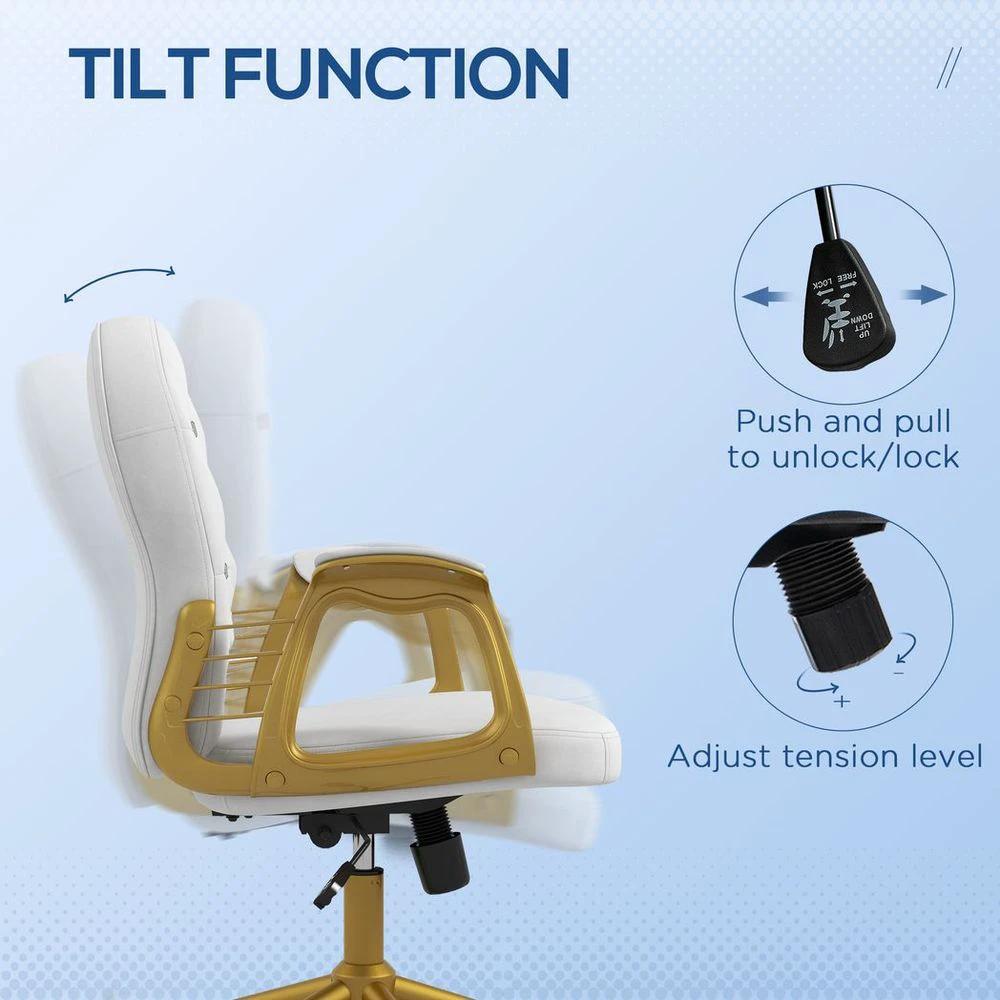 Vinsetto Vinsetto Home Office Chair Button Tufted Desk Chair with Swivel Wheels White - Office Chair