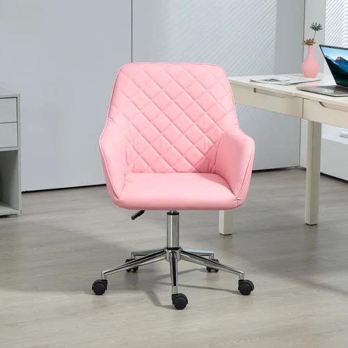 Vinsetto Vinsetto Home Office Chair Leather-Feel Fabric Swivel Chair with Armrests Pink - Office Chair