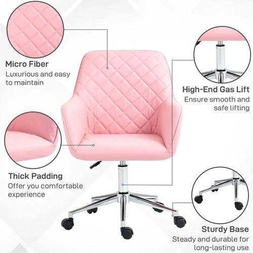 Vinsetto Vinsetto Home Office Chair Leather-Feel Fabric Swivel Chair with Armrests Pink - Office Chair