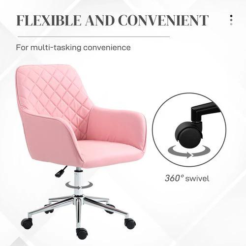 Vinsetto Vinsetto Home Office Chair Leather-Feel Fabric Swivel Chair with Armrests Pink - Office Chair