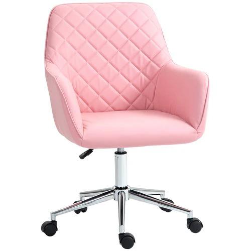 Vinsetto Vinsetto Home Office Chair Leather-Feel Fabric Swivel Chair with Armrests Pink - Office Chair
