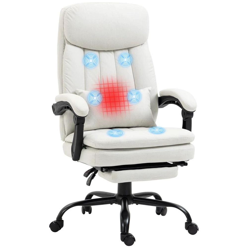 Vinsetto Microfibre Vibration Massage Office Chair with Heat, Pillow, White by Vinsetto