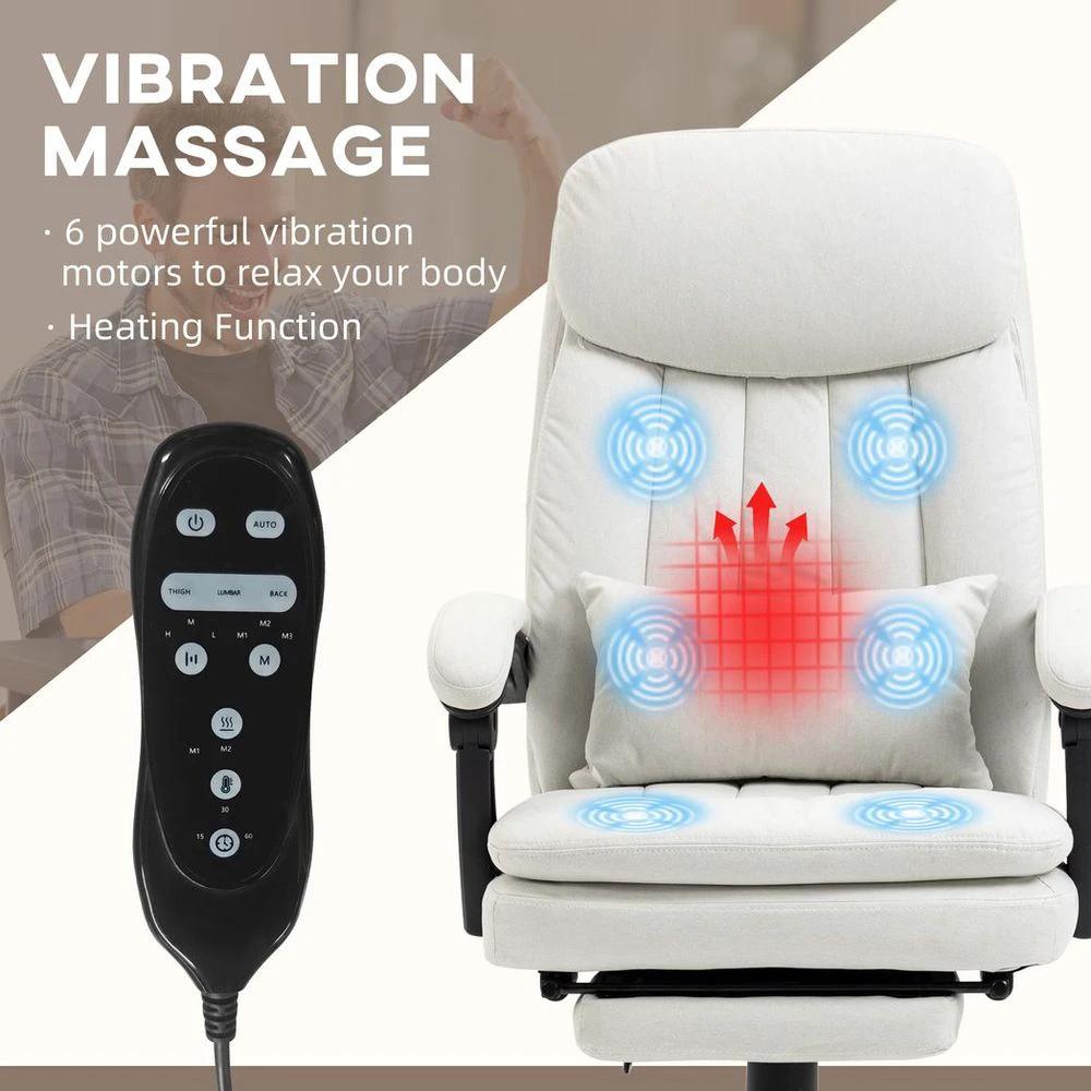 Vinsetto Microfibre Vibration Massage Office Chair with Heat, Pillow, White by Vinsetto