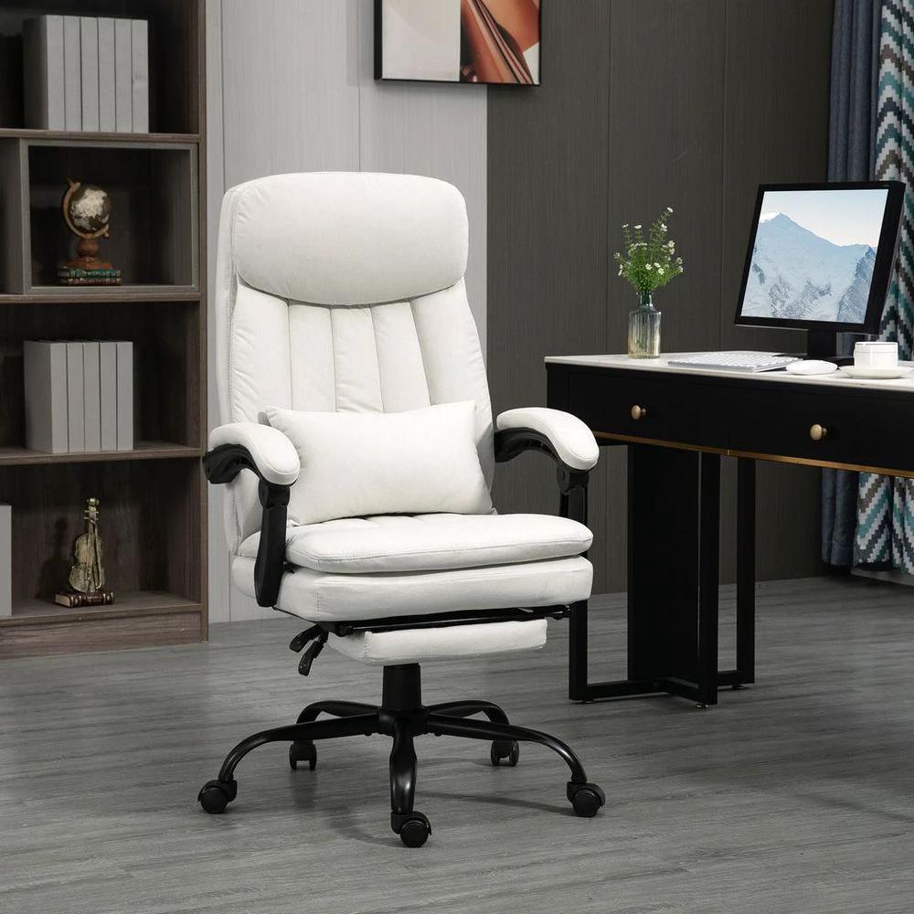 Vinsetto Microfibre Vibration Massage Office Chair with Heat, Pillow, White by Vinsetto