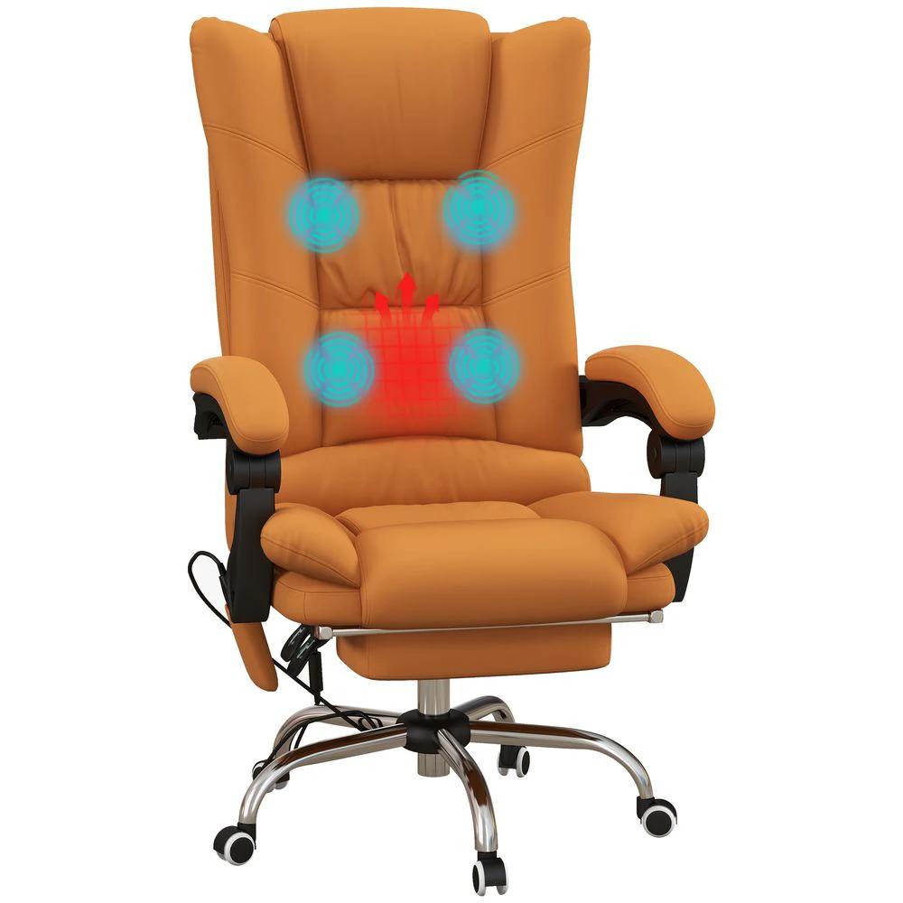 Vinsetto Vinsetto PU Leather Vibration Massage Office Chair with Heat, Footrest, Brown - Office Chair