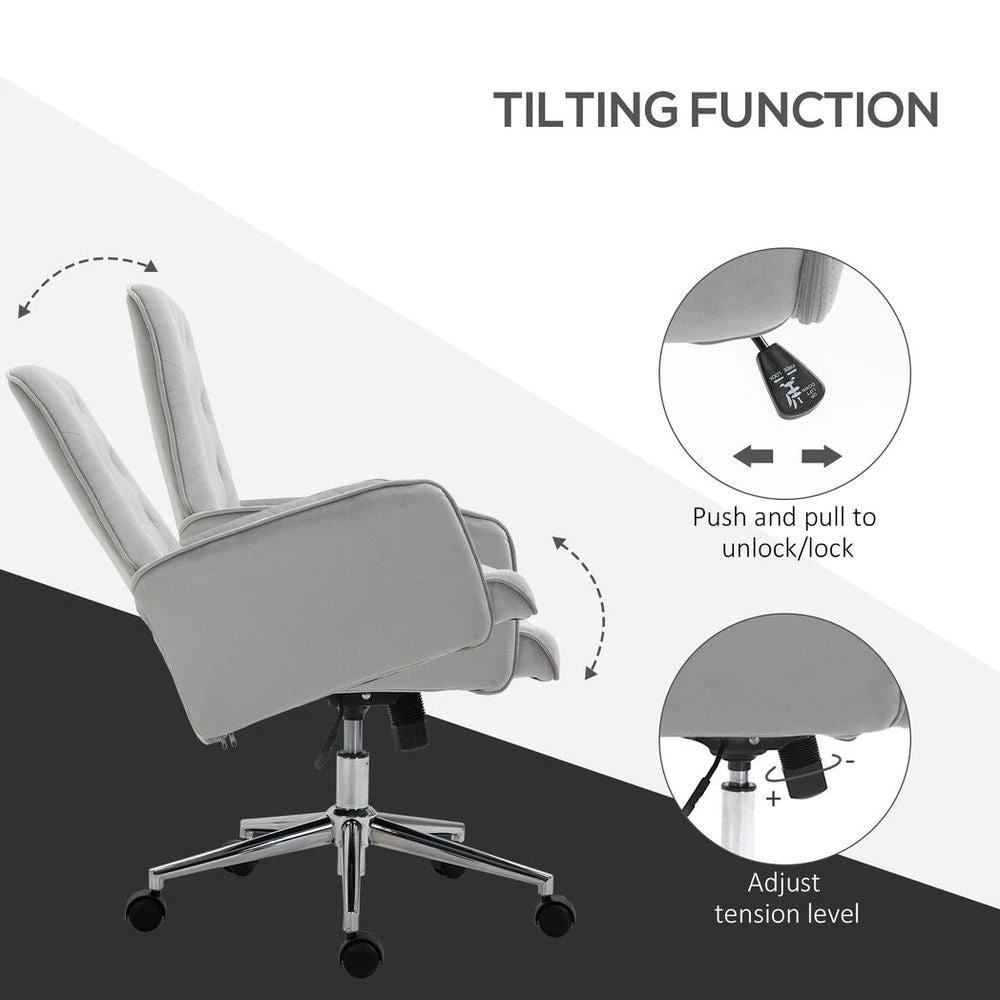 Vinsetto Swivel Computer Chair w/ Arm Modern Style Tufted Home Office Light Grey by Vinsetto
