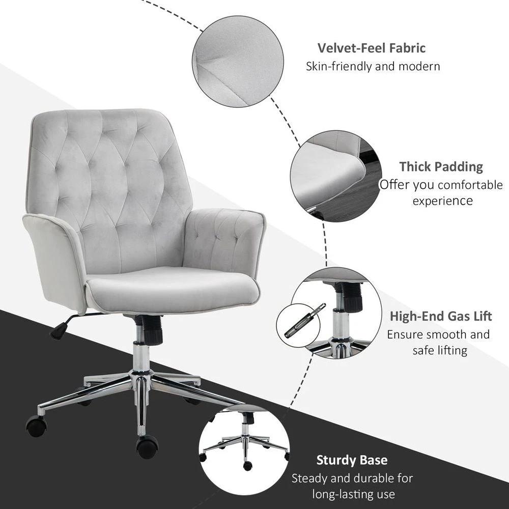 Vinsetto Swivel Computer Chair w/ Arm Modern Style Tufted Home Office Light Grey by Vinsetto