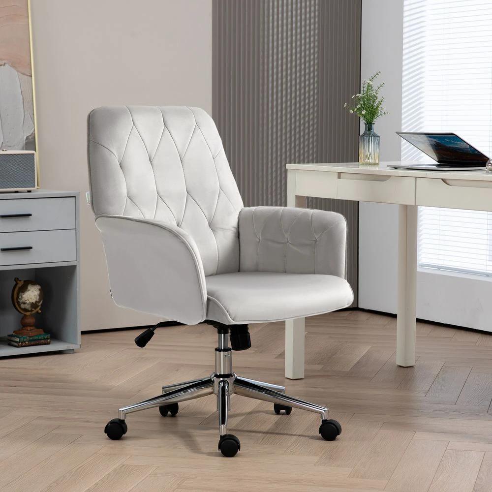 Vinsetto Swivel Computer Chair w/ Arm Modern Style Tufted Home Office Light Grey by Vinsetto