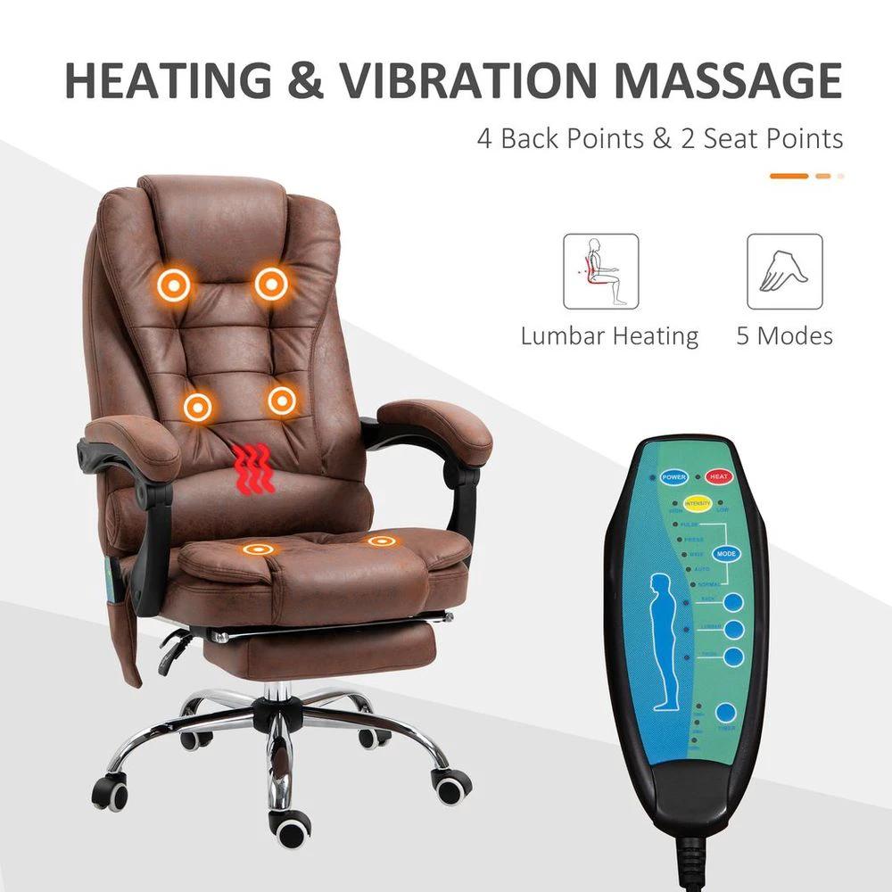 Vinsetto Vintage High Back Heated Massage Office Chair w/ 6 Vibration Points, Brown - Office Chair