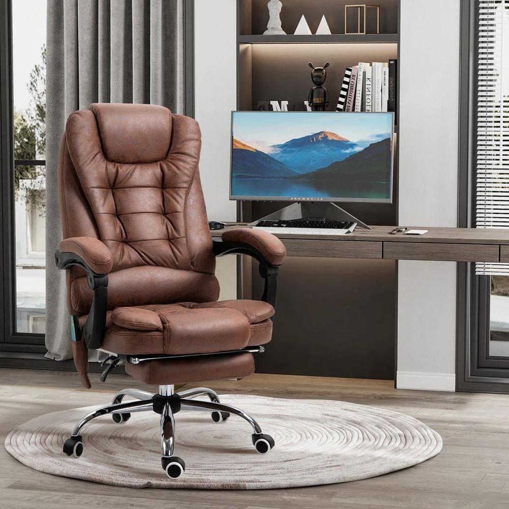Vinsetto Vintage High Back Heated Massage Office Chair w/ 6 Vibration Points, Brown - Office Chair